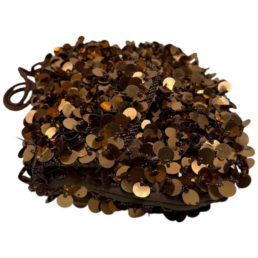 Walborg Vintage‎ Bronze Sequin Beaded Evening Bag Shoulder Purse Made in Macau